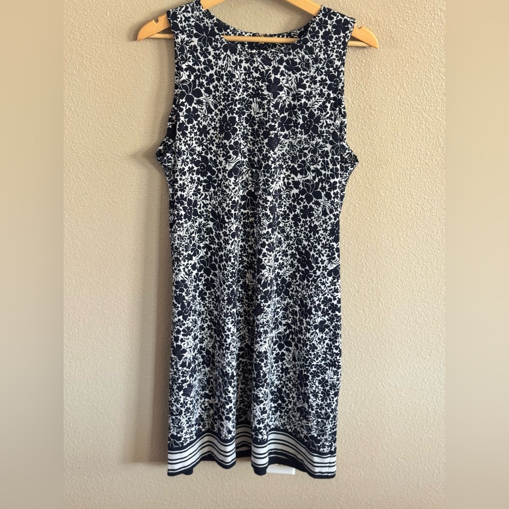Michael Kors Navy and White Patterned Midi Dress